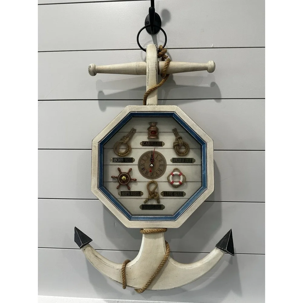 Nautical Anchor & Knot Clock - Coastal Beach Decor